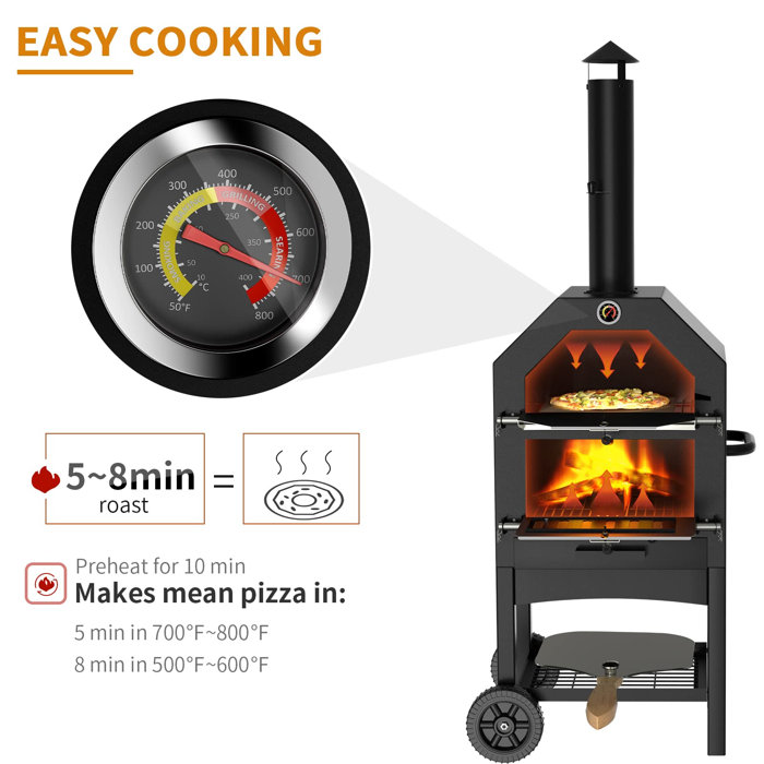 17 Stories Cadince Steel Freestanding WoodFired Pizza Oven in Black